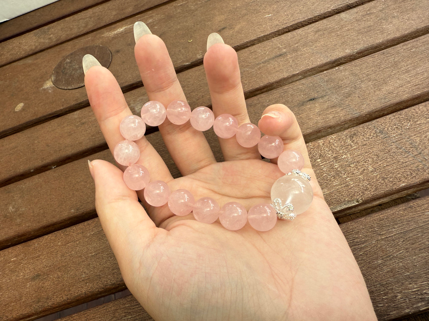 "Lunar Embrace" Rose Quartz & White Phantom Bracelet