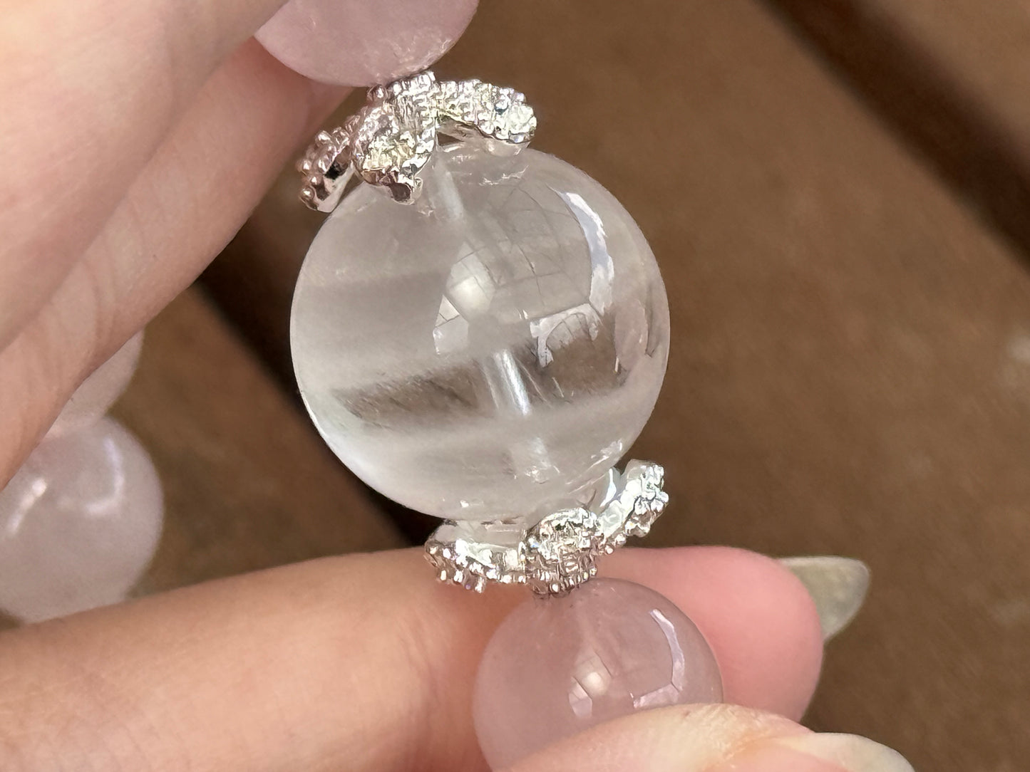 "Lunar Embrace" Rose Quartz & White Phantom Bracelet