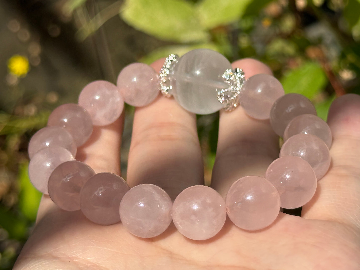 "Lunar Embrace" Rose Quartz & White Phantom Bracelet