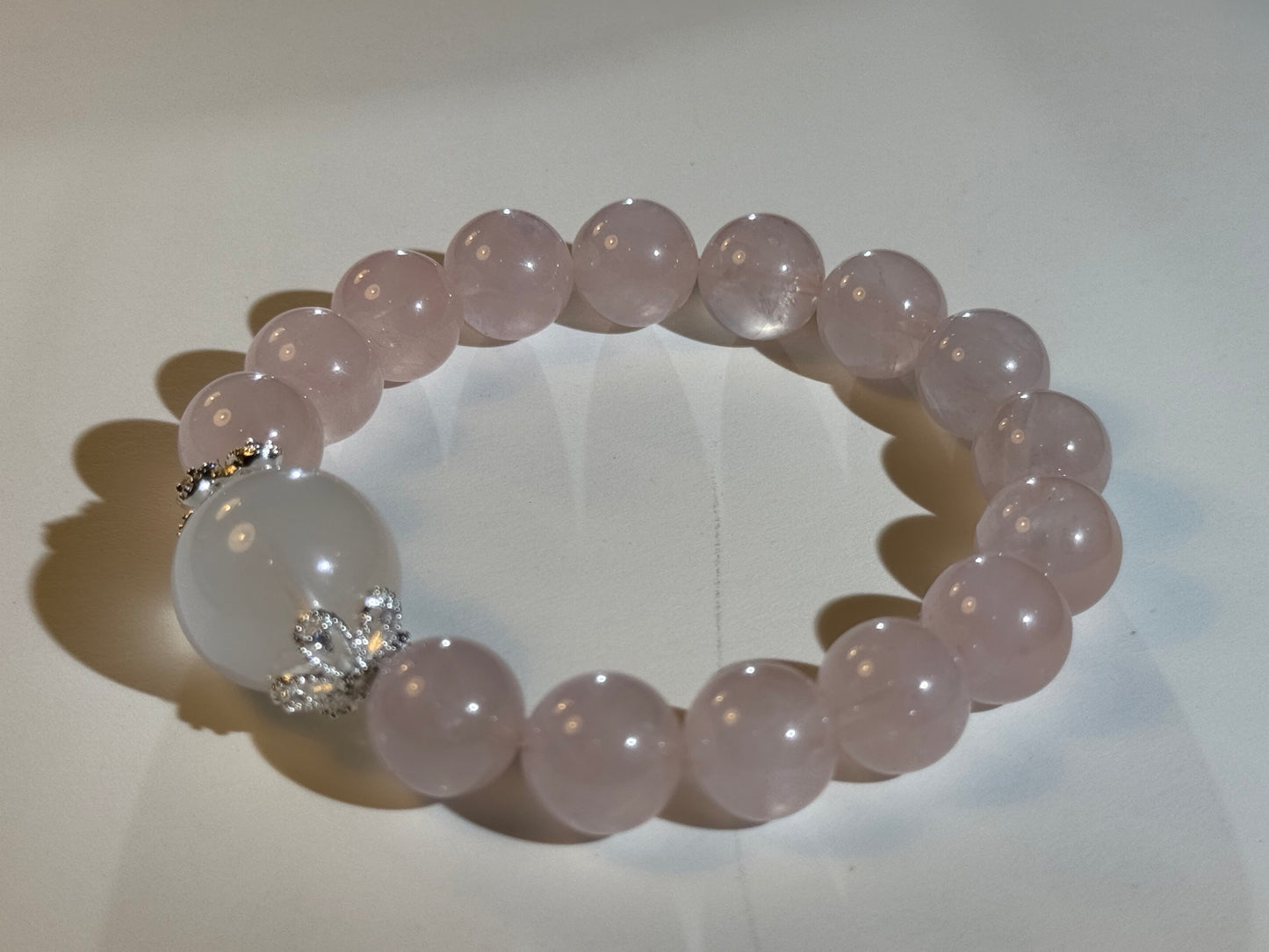 "Lunar Embrace" Rose Quartz & White Phantom Bracelet