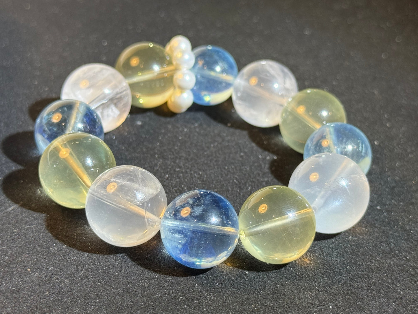 “Celestial Tide” Aquamarine, Lemon Quartz, Milky Quartz & Pearl Bracelet
