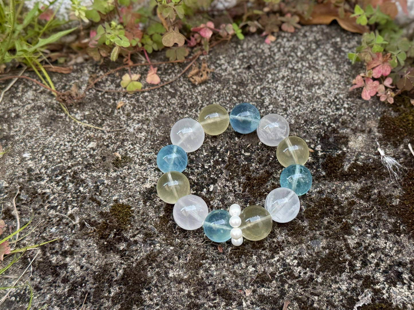 “Celestial Tide” Aquamarine, Lemon Quartz, Milky Quartz & Pearl Bracelet