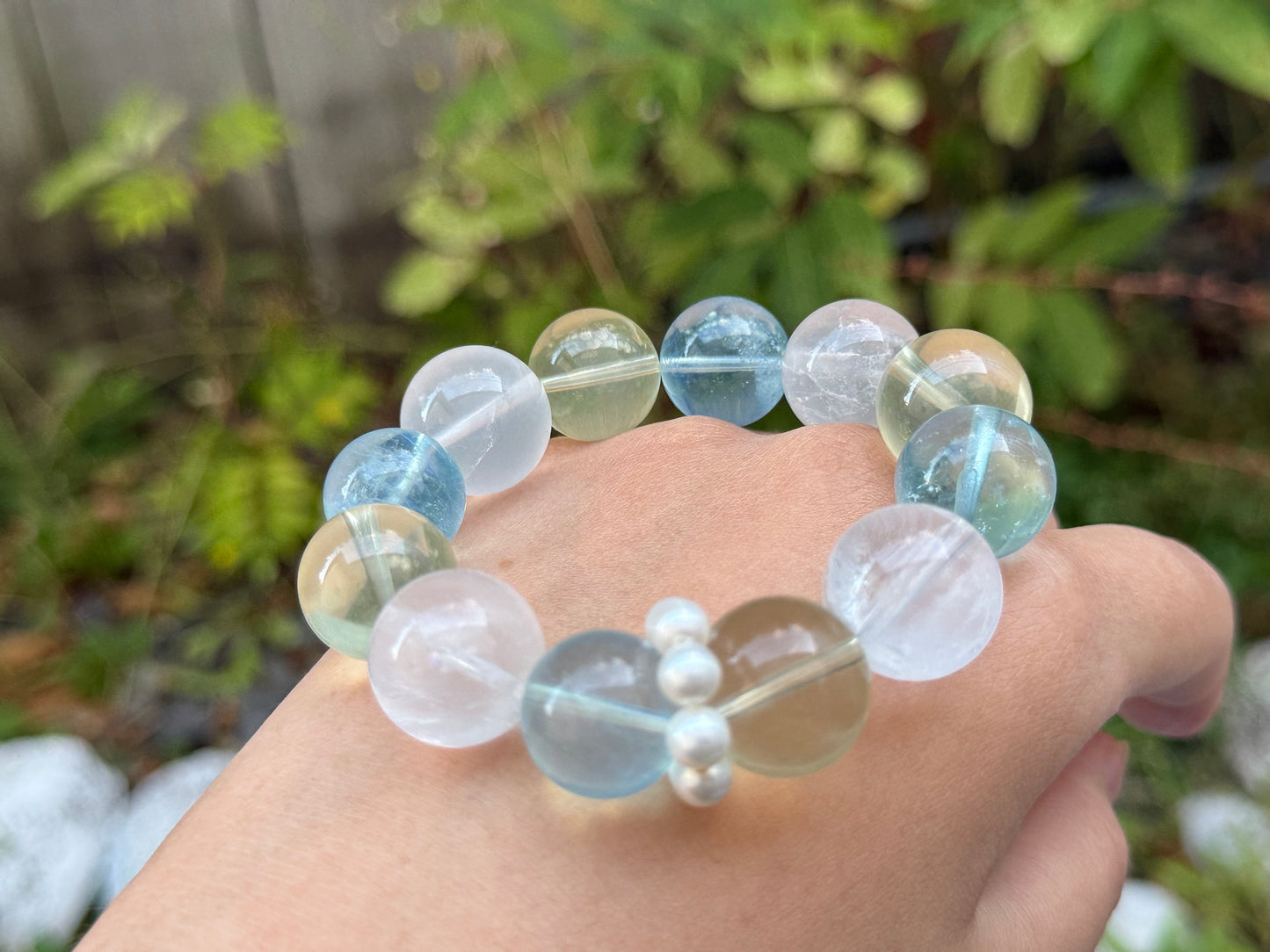 “Celestial Tide” Aquamarine, Lemon Quartz, Milky Quartz & Pearl Bracelet