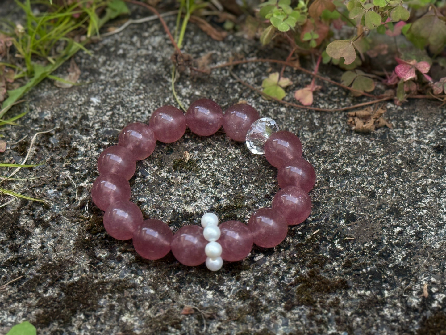"Blush Harmony" Strawberry Quartz & Pearl Bracelet