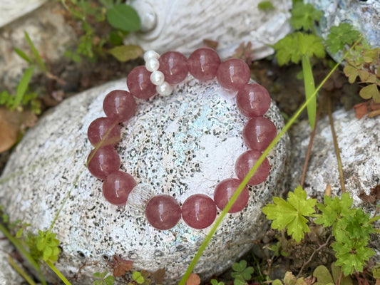 "Blush Harmony" Strawberry Quartz & Pearl Bracelet