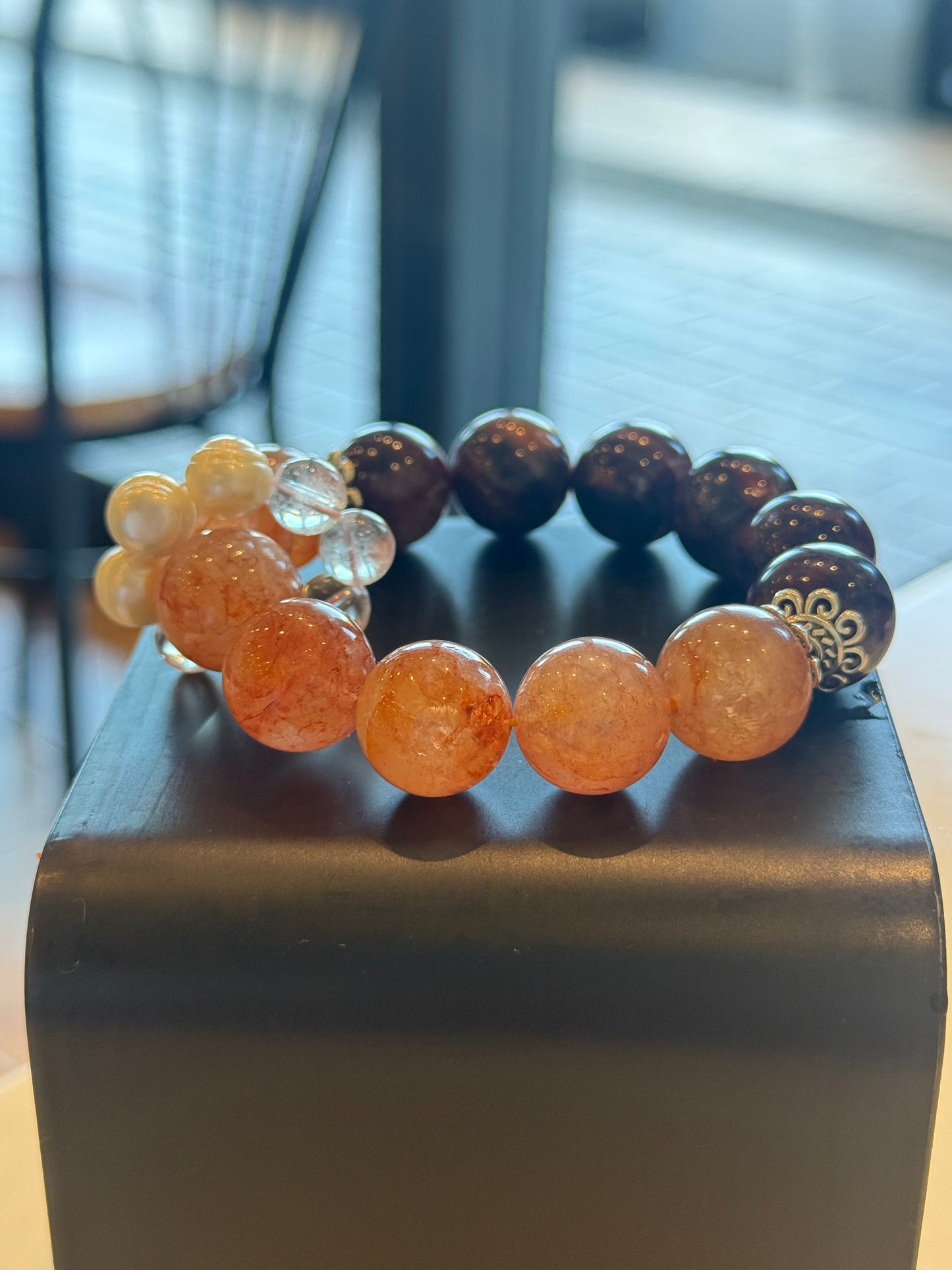 "Crimson Bloom" Red Epidote & Pearl Bracelet
