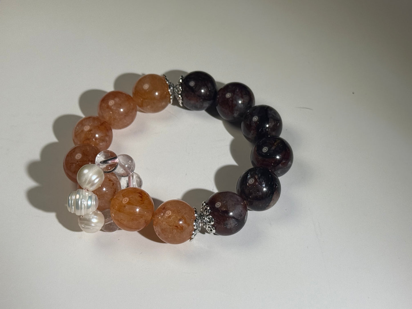 "Crimson Bloom" Red Epidote & Pearl Bracelet