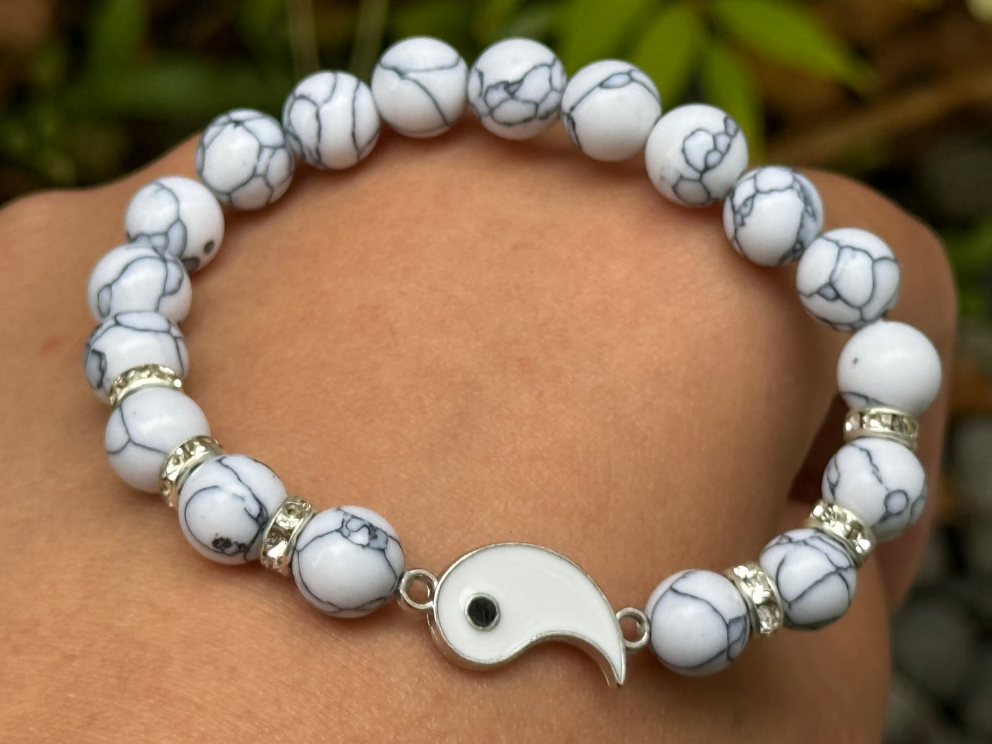 "Cosmic Duality" Lava Stone & White Turquoise Yin-Yang Couple Bracelets