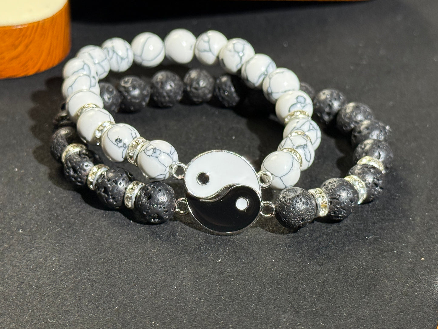 ✔Pulsera de pareja Yin Yang de piedra de lava