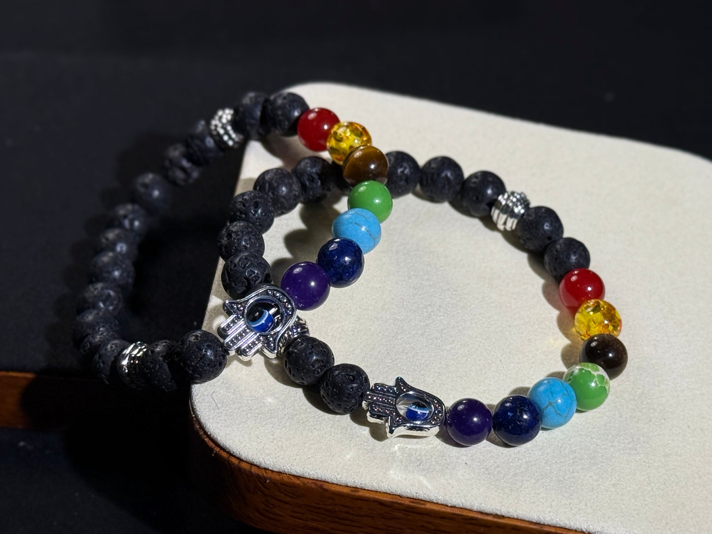 ✔Pulsera de cristal de piedra de lava de siete chakras