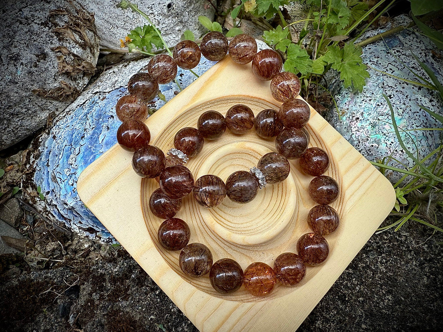 Black Golden Rutilated Quartz Crystals Bracelet