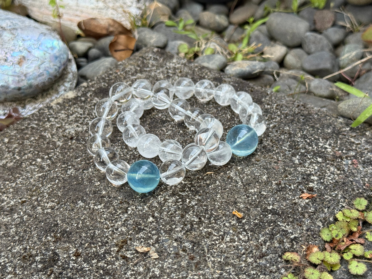 “Ocean Clarity” Clear Quartz & Aquamarine Bracelet