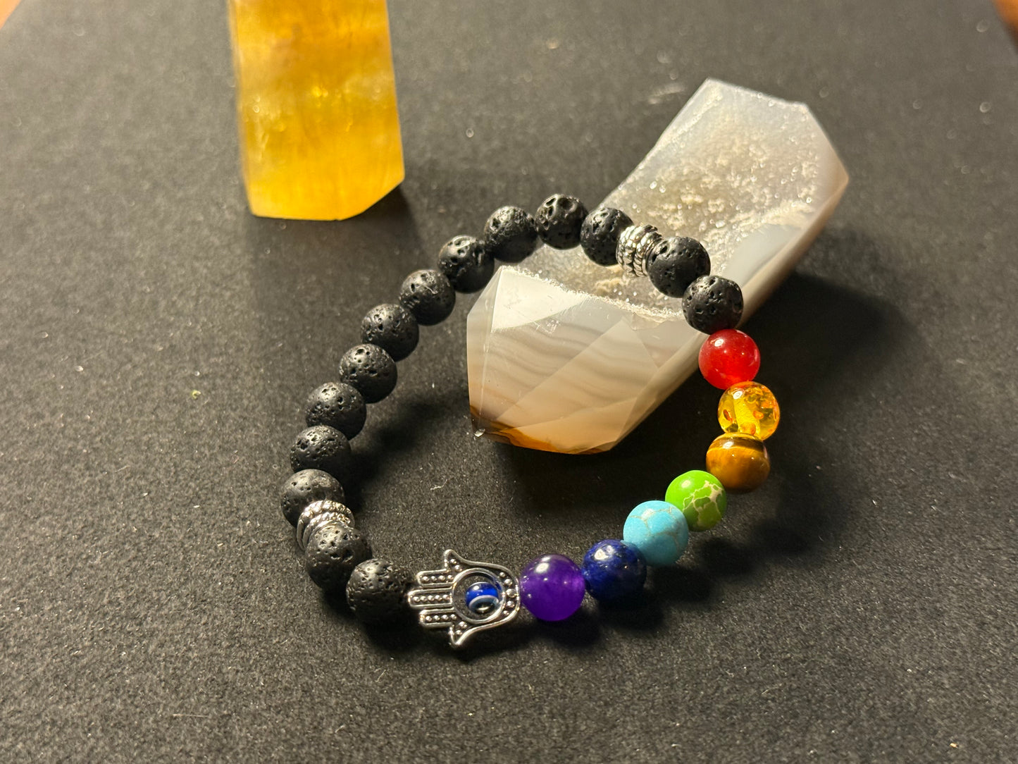 ✔Pulsera de cristal de piedra de lava de siete chakras