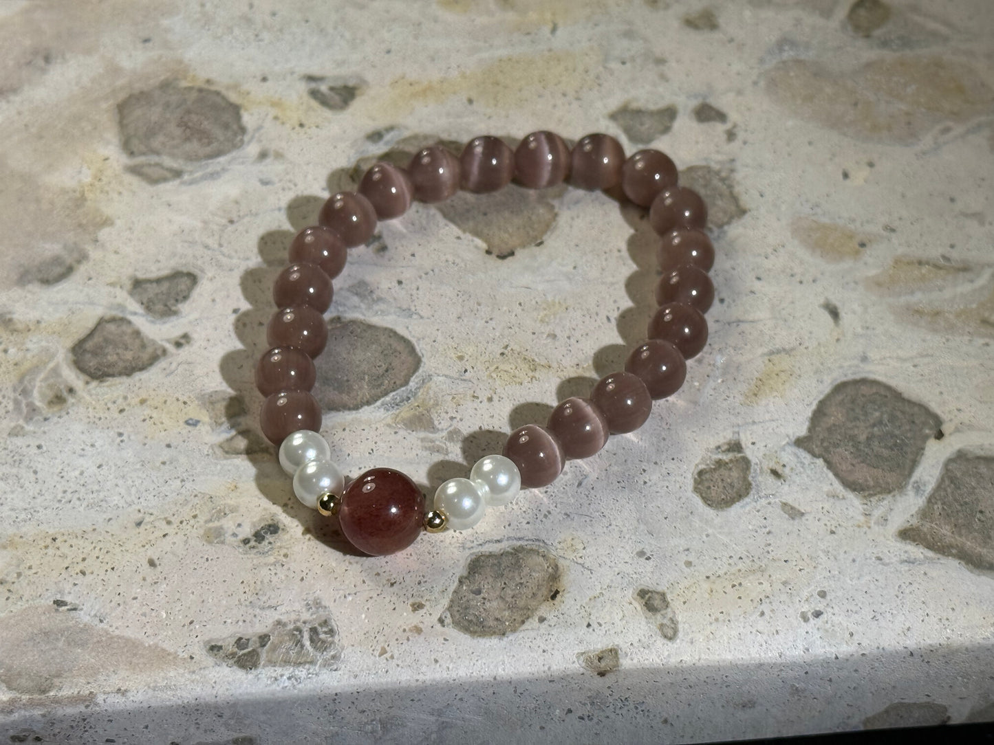 Purple-Red Cat's Eye & Strawberry Quartz Fortune Bracelet