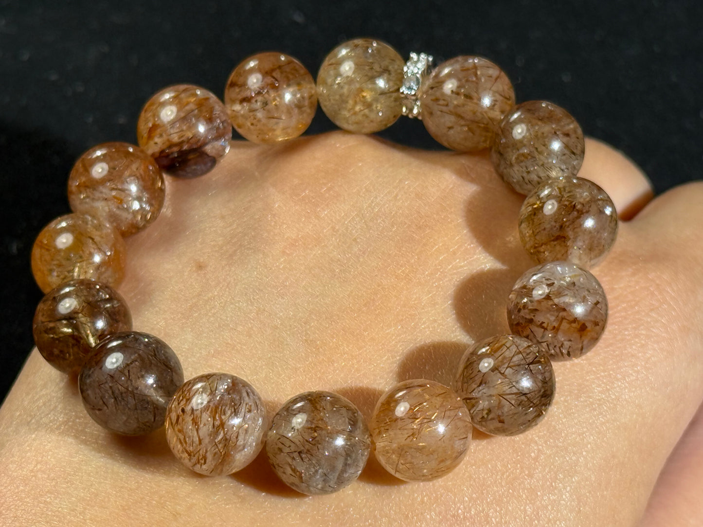 "Celestial Gold Veins" Black Golden Rutilated Quartz crystal Bracelet