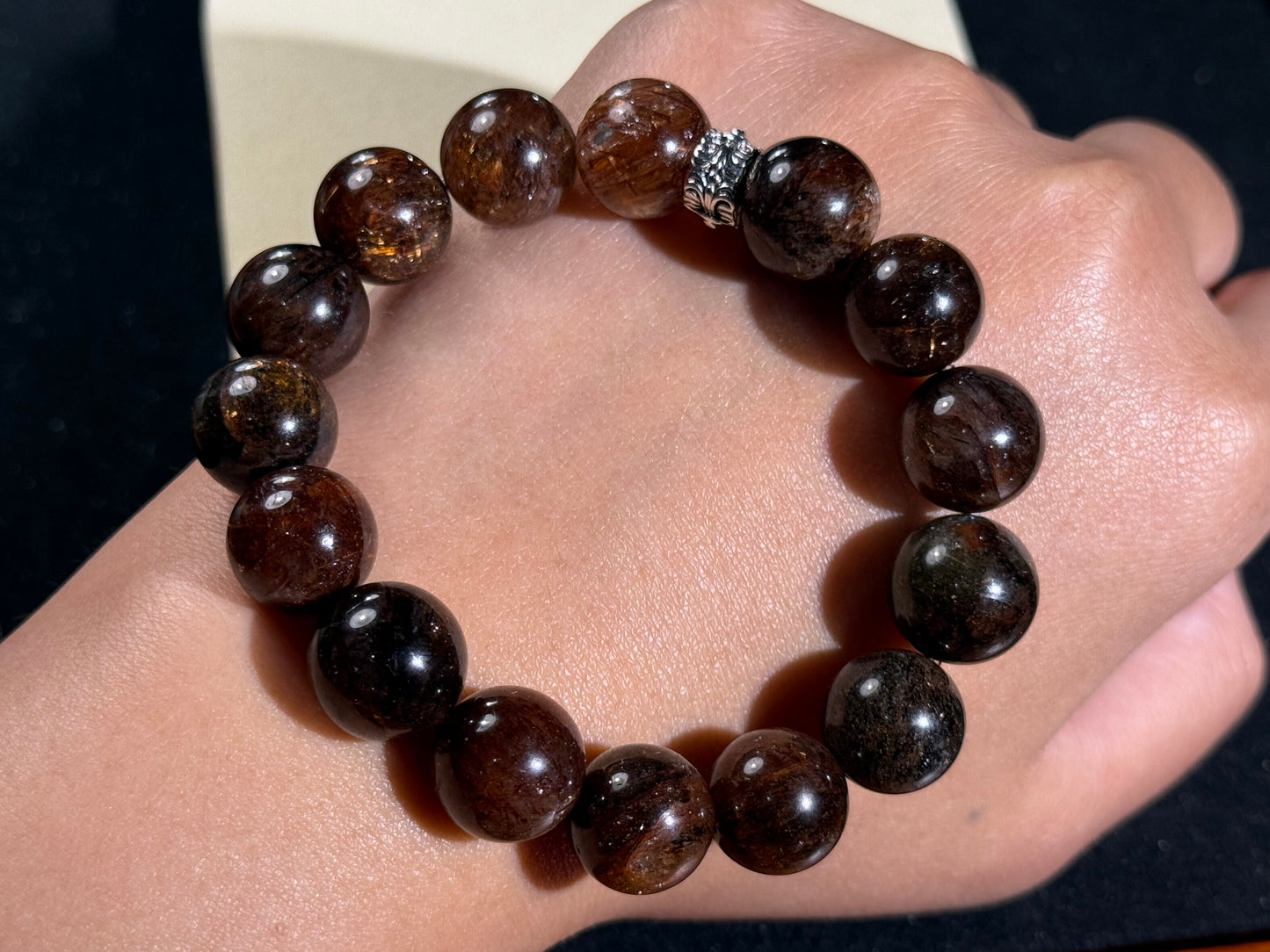 "Obsidian Gold King" Black Currant Golden Rutilated Quartz Bracelet