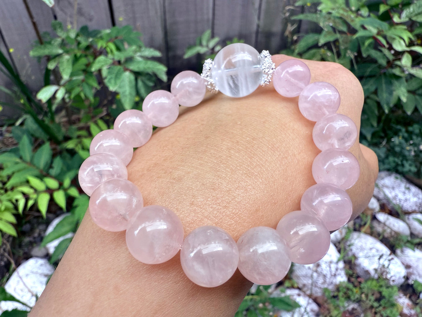 "Lunar Embrace" Rose Quartz & White Phantom Bracelet