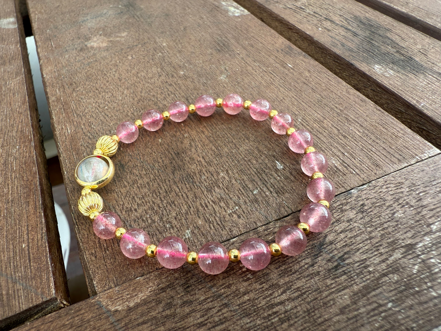 Strawberry Quartz & Gray Moonstone Fortune Bracelet