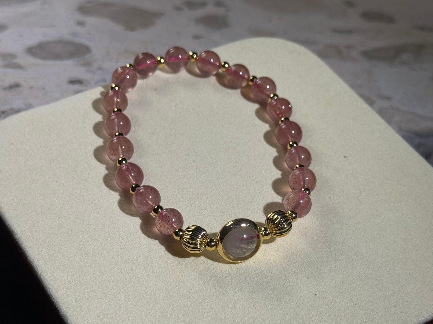 Strawberry Quartz & Gray Moonstone Fortune Bracelet