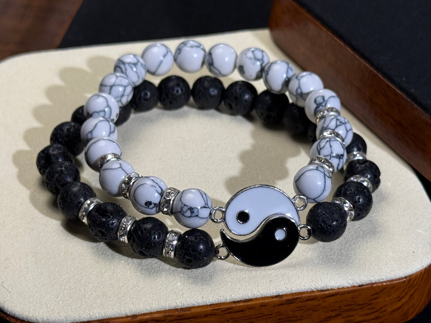 ✔Pulsera de pareja Yin Yang de piedra de lava