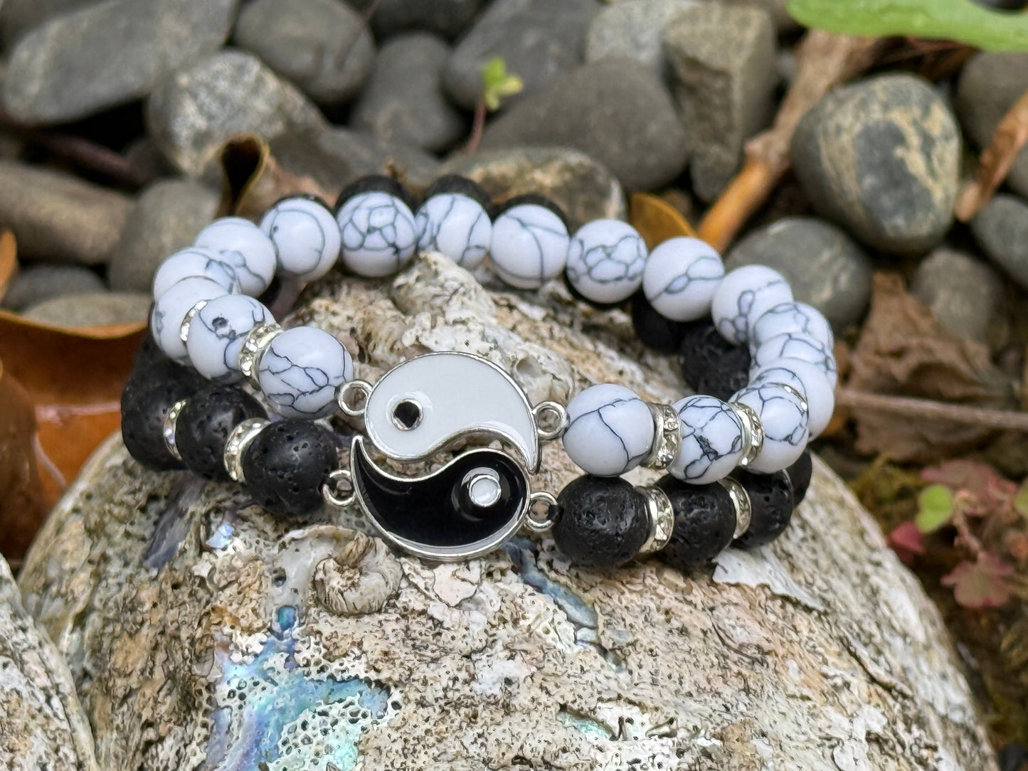 ✔Pulsera de pareja Yin Yang de piedra de lava