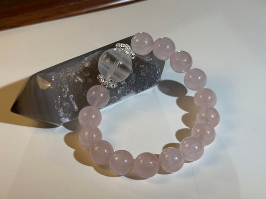 "Lunar Embrace" Rose Quartz & White Phantom Bracelet