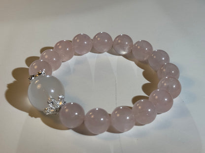 "Lunar Embrace" Rose Quartz & White Phantom Bracelet