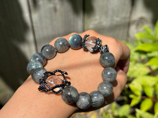 "Nocturnal Revelation" Labradorite & Clear Quartz Bracelet