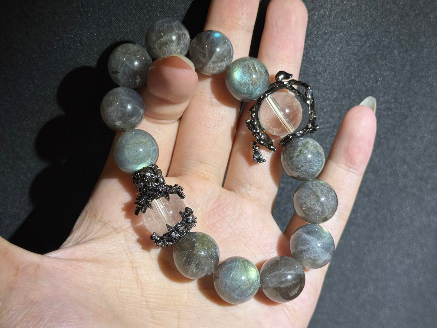 "Nocturnal Revelation" Labradorite & Clear Quartz Bracelet