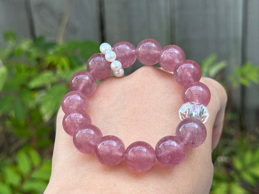 "Blush Harmony" Strawberry Quartz & Pearl Bracelet