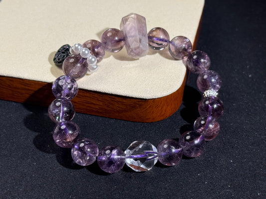 "Celestial Awakening" Amethyst & Clear Quartz Bracelet