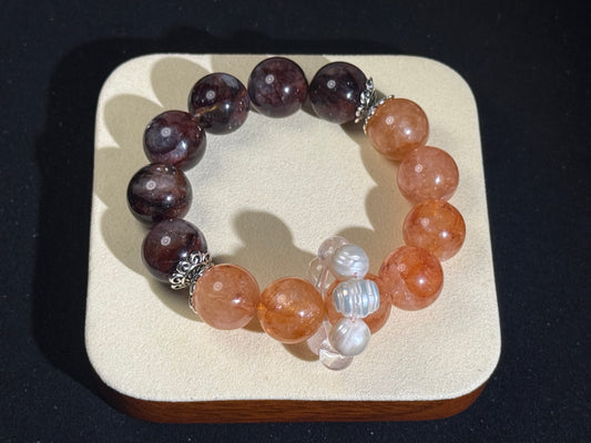 "Crimson Bloom" Red Epidote & Pearl Bracelet