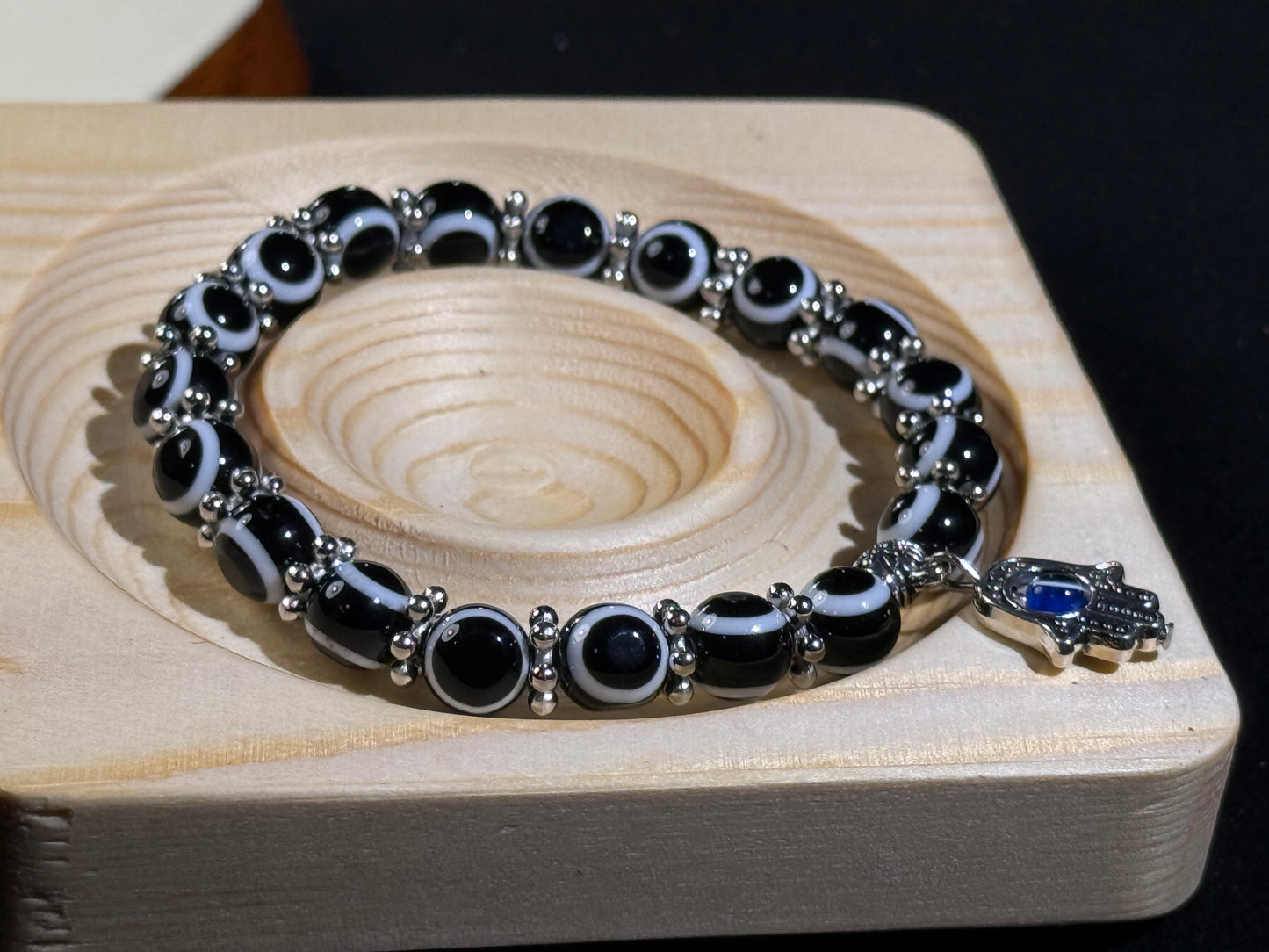 ✔Pulsera de cristal del chakra del ojo negro