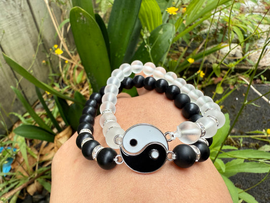 ✔Pulsera de pareja Yin Yang de vidrio puro negro