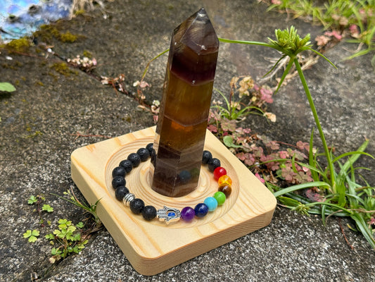 ✔Pulsera de cristal de piedra de lava de siete chakras