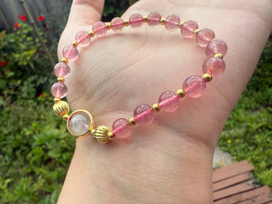 Strawberry Quartz & Gray Moonstone Fortune Bracelet