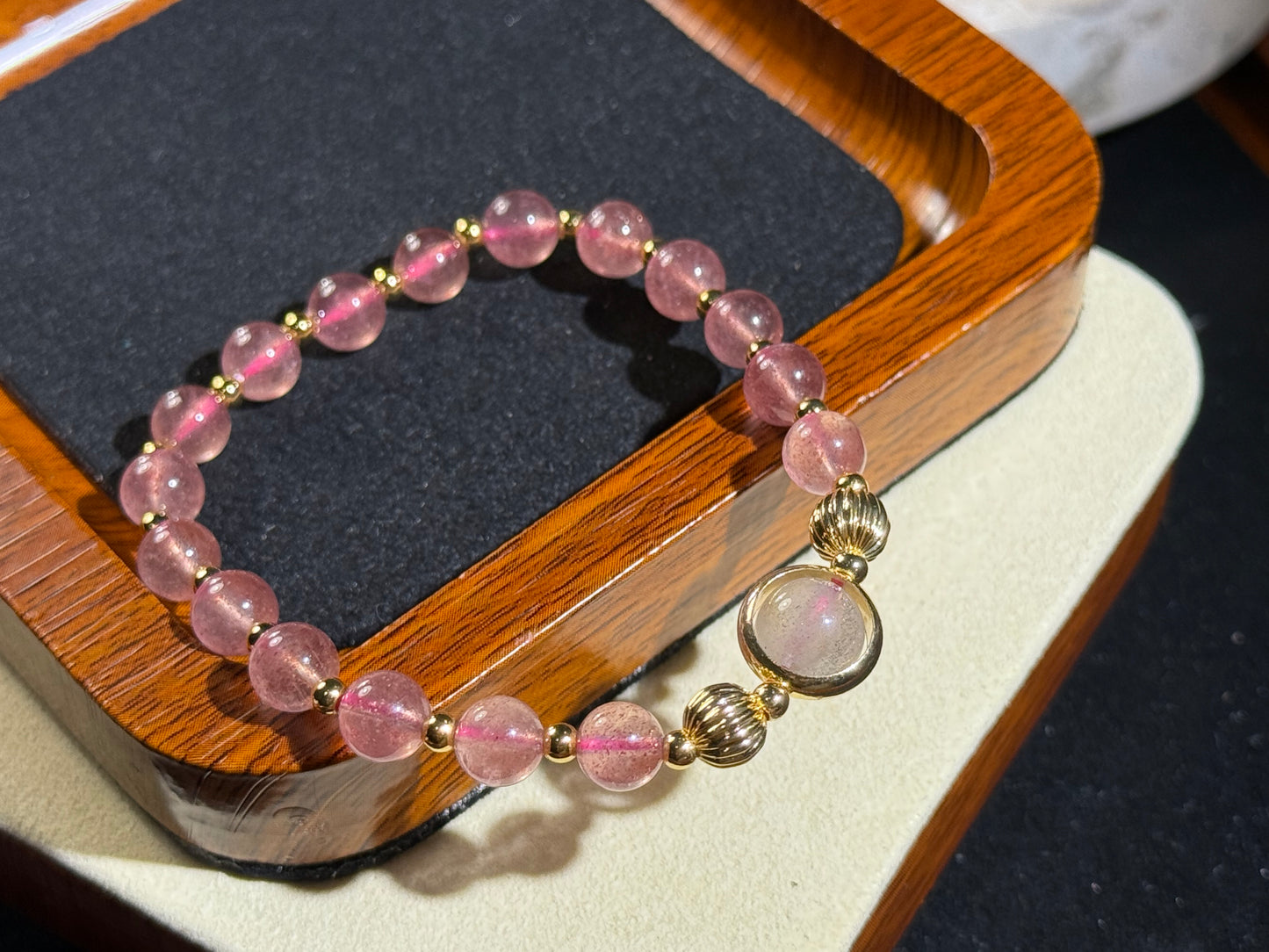 Strawberry Quartz & Gray Moonstone Fortune Bracelet