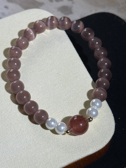 Purple-Red Cat's Eye & Strawberry Quartz Fortune Bracelet
