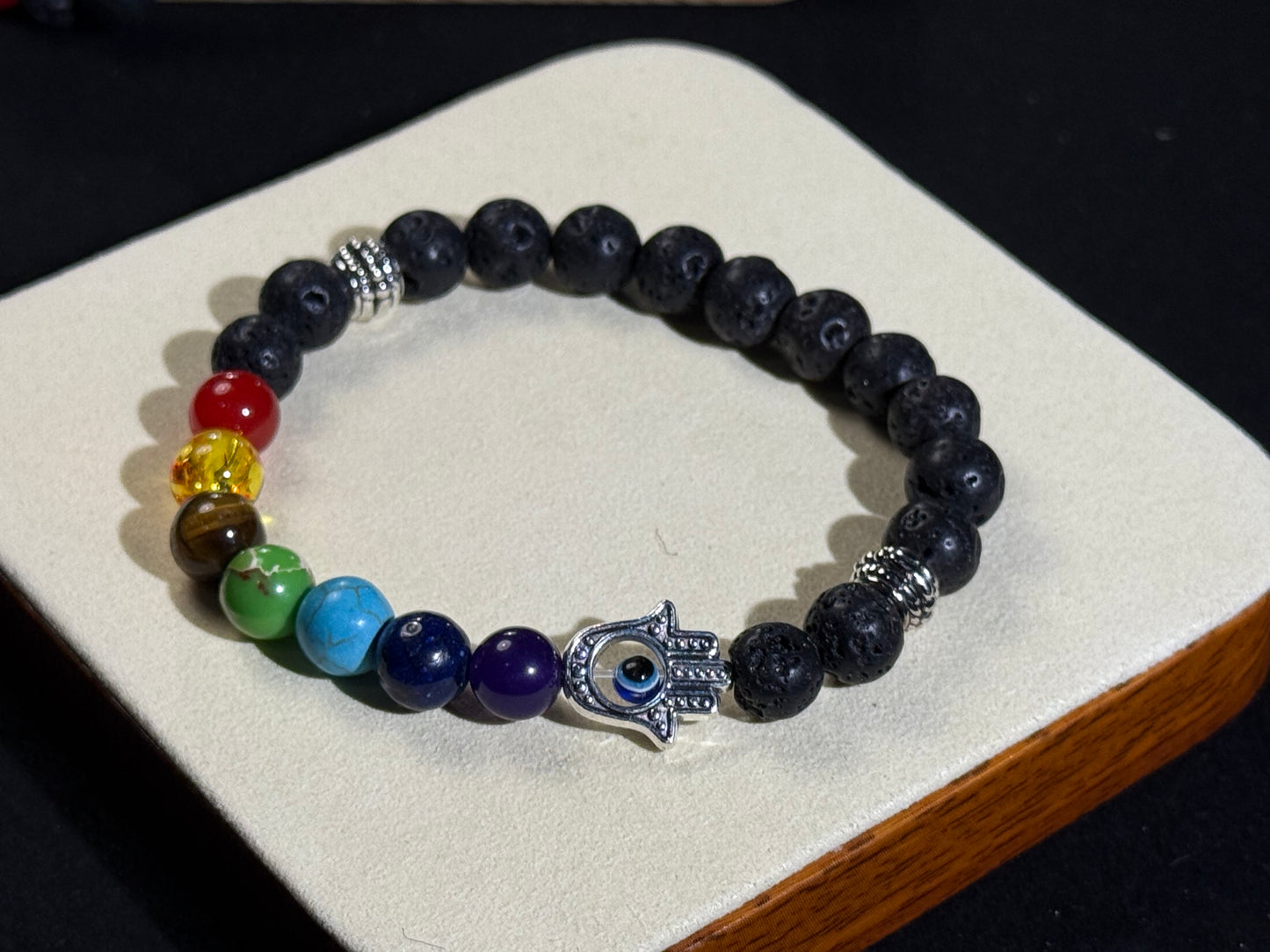 ✔Pulsera de cristal de piedra de lava de siete chakras
