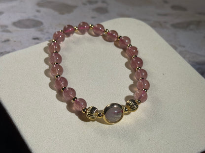 Strawberry Quartz & Gray Moonstone Fortune Bracelet