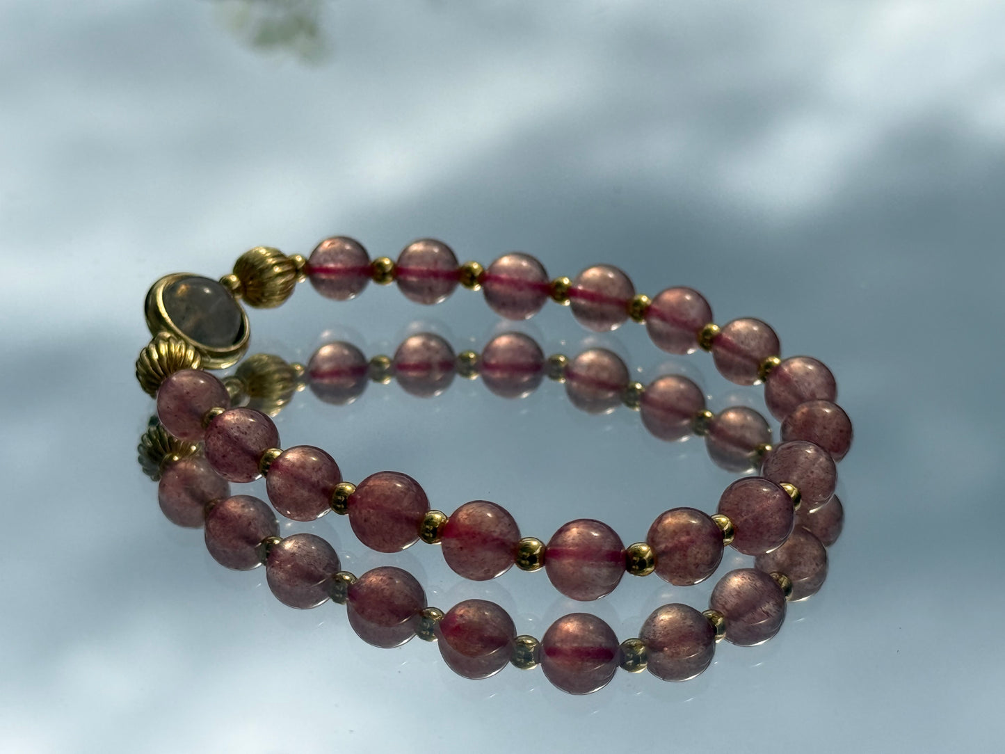 Strawberry Quartz & Gray Moonstone Fortune Bracelet